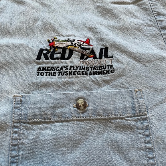 Men's Red Tail America's Flying Tribute To The Tuskegee Airmen Denim Button Down - Picture 8 of 8